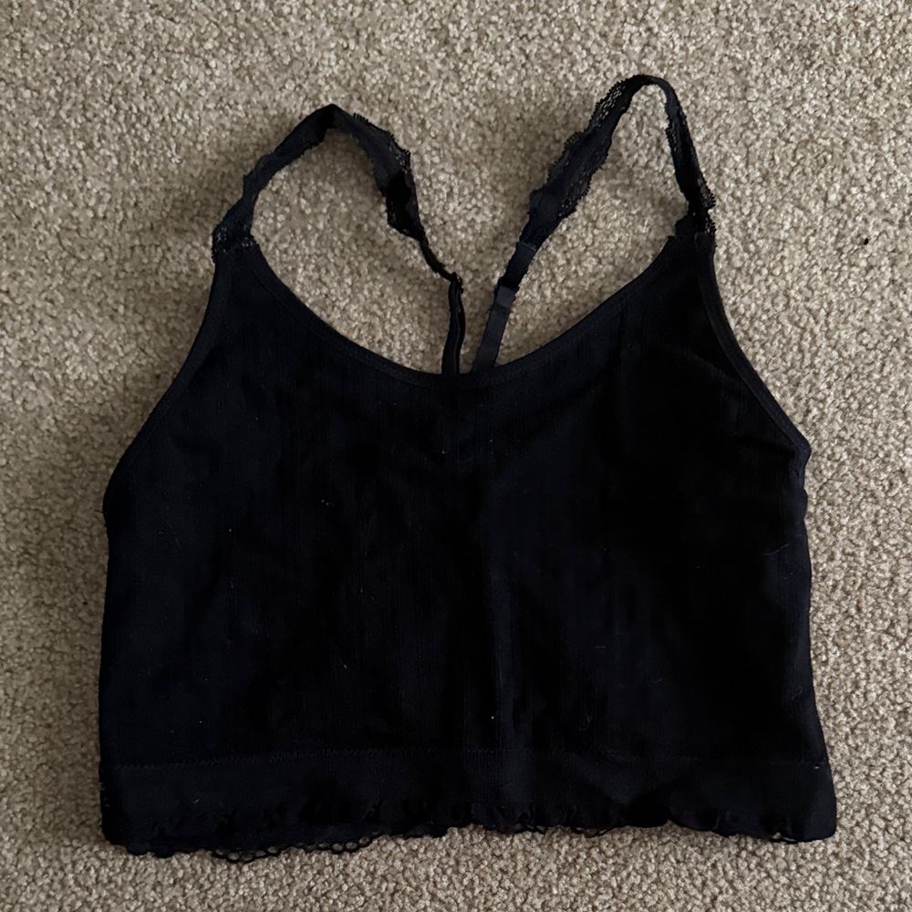 Black Lace Trim Crop Top